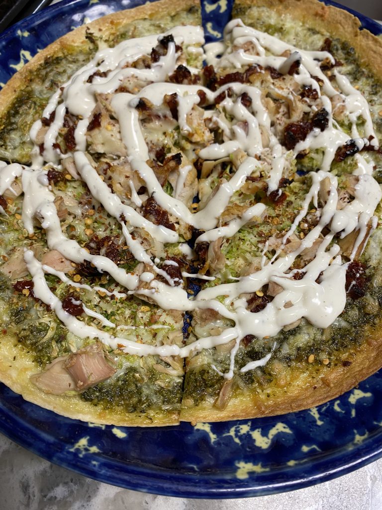 homemade pizza fresh basil pesto