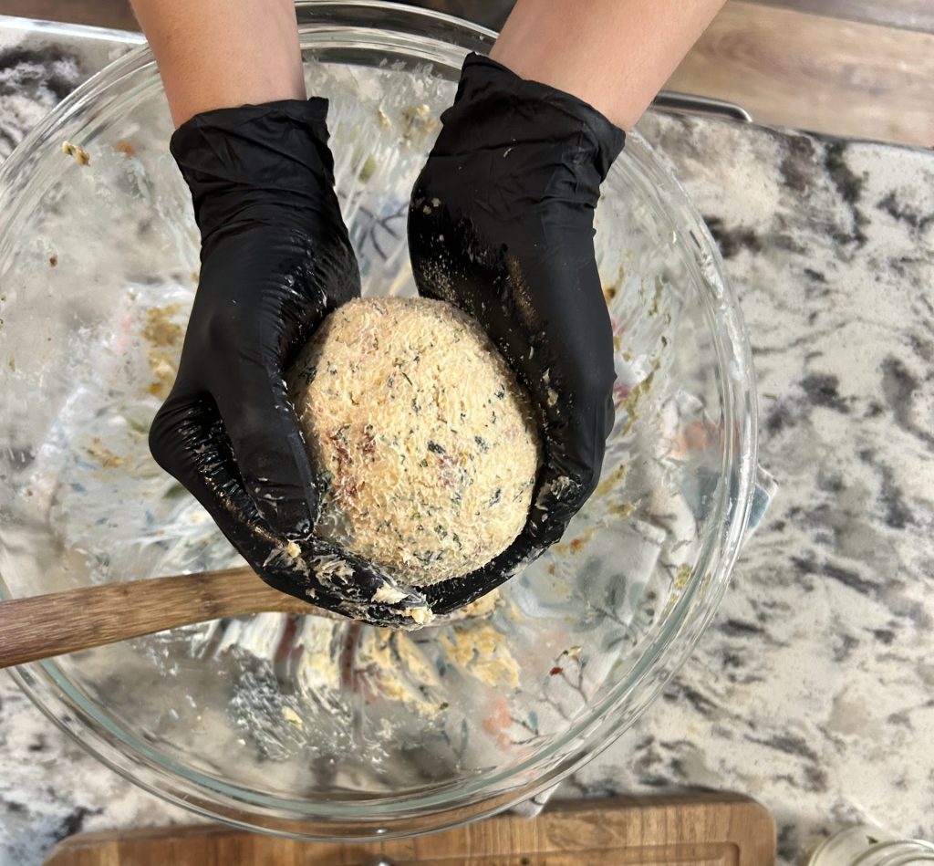 shaping homemade cheese ball