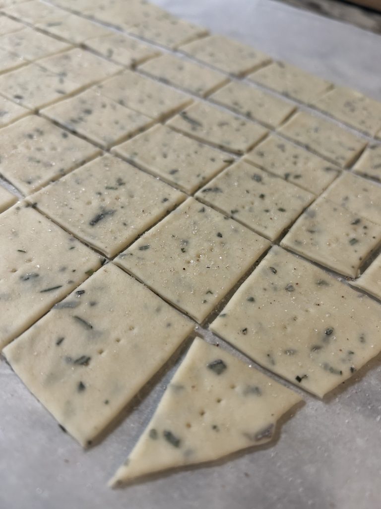 pricked homemade rosemary crackers